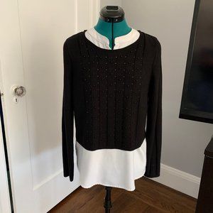 WHBM Layered Black and White Long-Sleeved Blouse with Beads